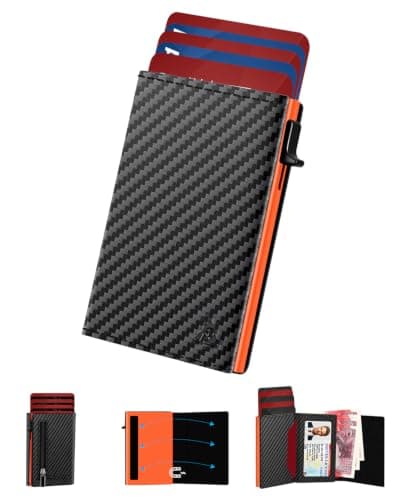 RFID Blocking Leather Wallet, Slim Wallets for Men UK with 11 Cards Slots, Cash Slot & ID Window & Coin Pocket, Minimalist Pop Up Credit Card Holder with Magnetic Closure, Card Cases with Gift Box