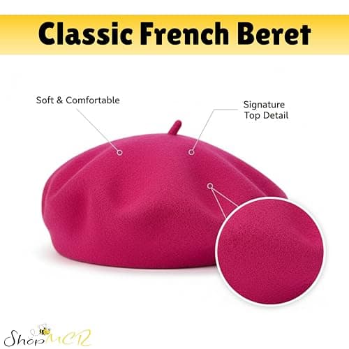 ShopMCR Classic Wool Beret Hat for Men & Women – French Style Vintage Artist Cap – Soft, Warm & Comfortable Autumn Winter Accessory – Plain, Chic & Timeless Parisian Fashion Hat (Light Orange) — view 2