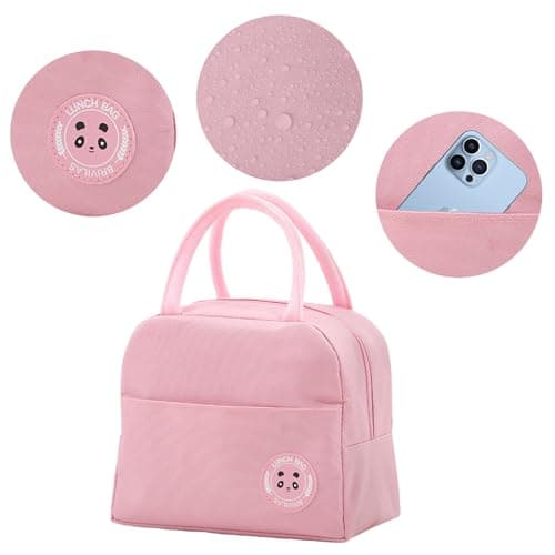 AYNKH Insulated Lunch Bag Container Tote Reusable Cooler Bags with Leak Proof Liner for Adults Kids Work School Picnic Travel (Pink) — view 3