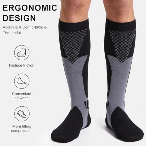 Compression Socks (3 Pairs) for Men Circulation 20-30 mmhg Medical Compression Stockings Women Nursing (Black, L-XL) — view 3