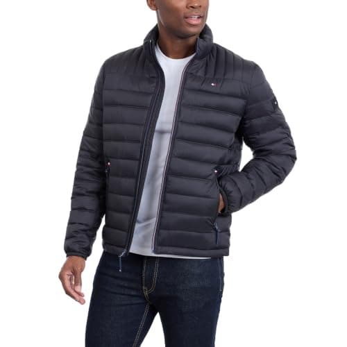 Tommy Hilfiger Men's Lightweight Down Alternative Packable Puffer Jacket Coat, Black, L — view 4