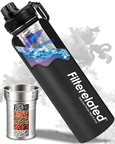 Alkaline Water Stainless Steel Portable Filter Bottle, Black, 800 ML