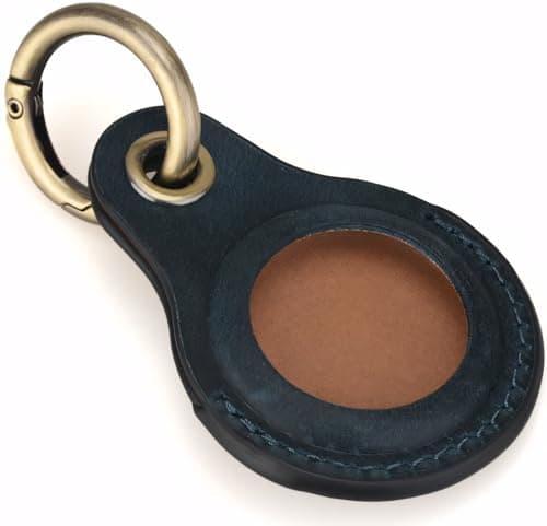 Genine Leather Compatible with Apple AirTag Keyring Holder Leather. Anti Lost Secure Key Ring for Key Pet Collar Luggage Bag Travel. Scratch Resistant Protective Air Tag Case Cover (Blue) — view 4