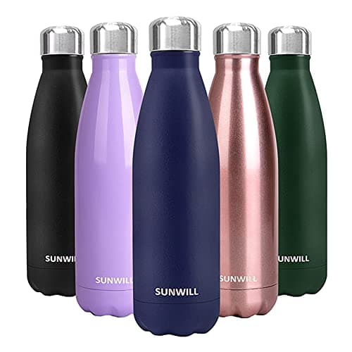 SUNWILL Metal Water Bottle Stainless Steel 500ml, Insulated Reusable Thermal Flask for Cold and Hot Drink, Travel, Sports, Gym, Powder Coated Navy Blue