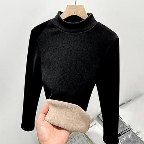 Longra Thermal Pullover Long Sleeve Top Women Stretchy Ladies Turtle Neck Thermals Jumpers T Shirt Base Layer Thermal Underwear Warm Fleece Shirt Winter Thermals Wear for Women Black — view 3