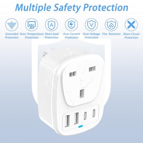 Hao Zhu UK to US Plug Adapter, USA Travel Adapter with 4 Ports & 20W PD Fast Charge, 5-in-1 UK to USA Plug Adaptor for Travel, Child Safety Shutters, White — view 6
