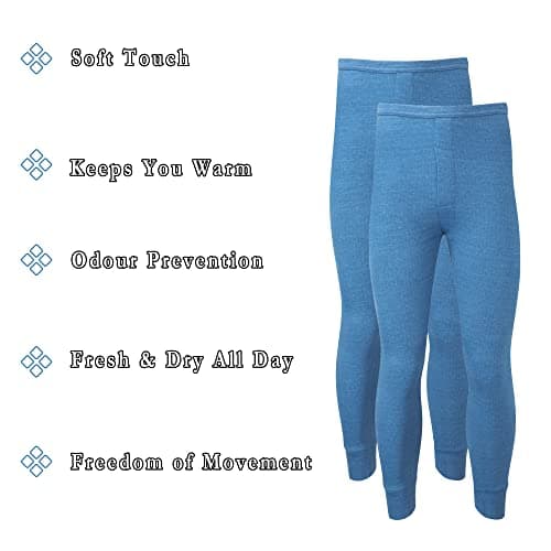 Heatwave® Pack of 2 Men's Thermal Trousers Long Johns Warm Underwear Baselayer, S M L XL XXL Thermals, Small Blue — view 2