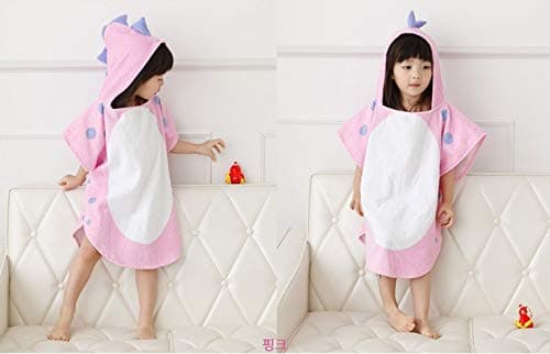 Alltops Kids Cotton Hooded Towel Cartoon Unicorn Dinosaur Bathrobe Bath Poncho Towel for Boys Girls, 0-4 years, Pink Dinosaur — view 2