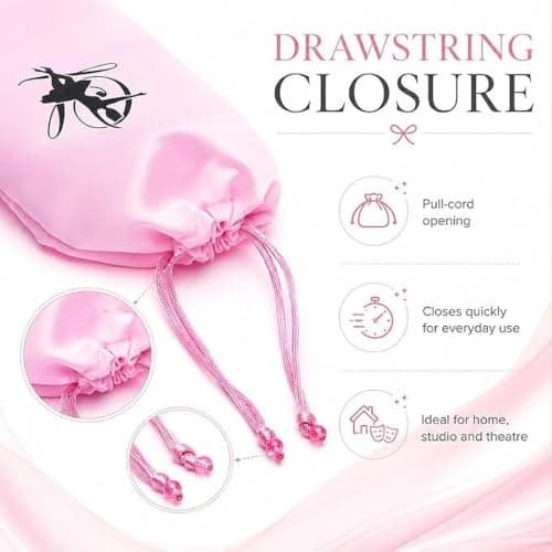 Pink Satin Pointe Shoe Drawstring Pouch, 27 x 13.5 cm, Ballet Slippers Bag — view 5