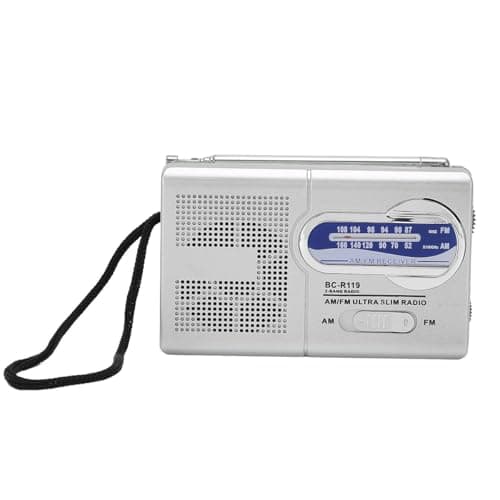 Namvo battery-powered AM/FM radio, multifunctional, silver grey, portable mini radio, ideal for travel, hiking and cycling (batteries not included) — view 2