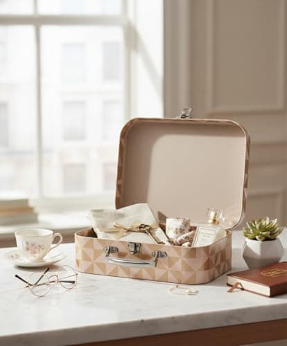 Emartbuy Rose Gold Foil Suitcase Gift Boxes Set of 3 – Prebuilt Decorative Cardboard with Metal Handle & Clasp – Organizer for Events, Hampers & Gifting – 30.2×21.9×9.5/25×18.8×8.8/20.2×16×8.2 cm — view 6