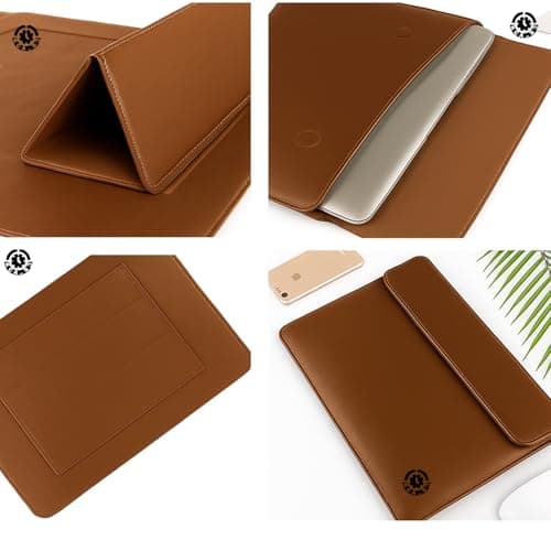 KCA_S3 Brown Premium Laptop Sleeve 14-15.6 Inch ONLY MacBook Pro Air 15 Dell XPS HP Envy Lenovo ThinkPad Surface Waterproof PU Leather Stand Mouse Pad Business, Not for 11-13” — view 5