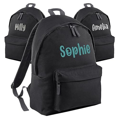 Print Maniacs Personalised School Backpack Large 18L Kids Travel Rucksack Junior Shoulder Collage Rucksack Back To School Girls Boys Lunch Swimming P.E Laptop Book Bag Name (Black)