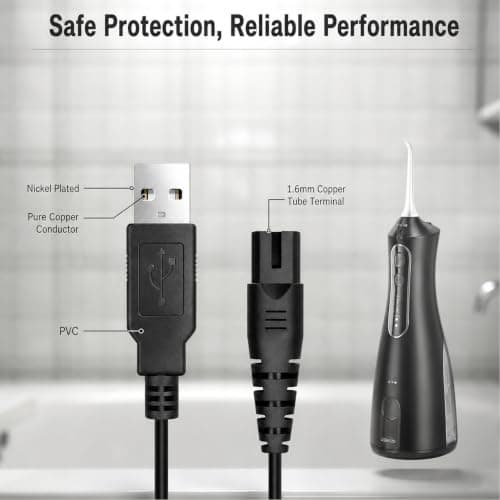 YESHLiky Water Flosser Charger Cable for Hangsun COSLUS, Portable Travel 124cm Oral Irrigator Power Cord for Water Tooth Flosser Electric Beard Razor Beauty Device Portable Lamp (Black) — view 4