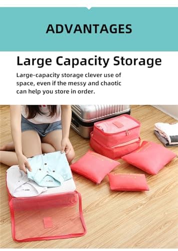 Packing Cubes Set for Travel Suitcases, 6 Pcs Travel Organiser Packing Bags for Clothes Shoes Toiletries Travel Luggage Organizers Travel Essentials Bag (Brown) — view 6
