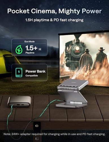 Aurzen ZIP Tri-Fold Truly Portable DLP Projector, Pocket Size, Zero-Lag Focus, One-Click Screen Mirroring, Full-Screen Mode, Type-C Fast Charging, 5,000mAh Battery, Indoor Outdoor Mini Projector,White — view 6