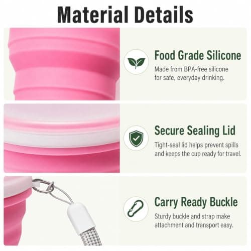 Livawnd MSLSOZ 300ml Silicone Foldable Camping Cups, 2 Pack, Pink & Grey — view 4