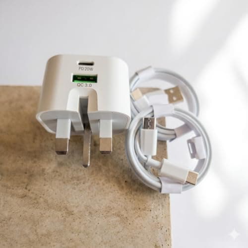 Duradeals 20W Dual Port Fast Charger Plug, USB-A & USB-C Wall Charger, with 1m USB C to C and USB A to C Charging Cables, Charger Kit for iPhone 16/15/14/Pro/Max, Samsung Galaxy, iPad, Pixel (White) — view 4