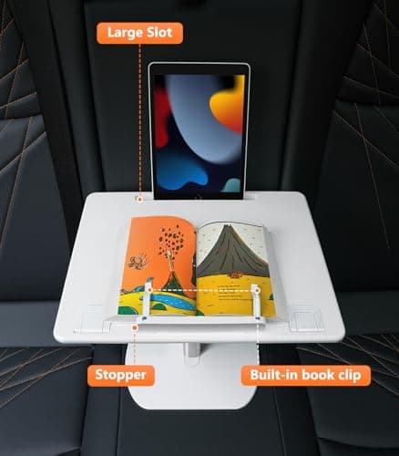 DICMKY Car Seat Tray Table, Height Adjustable Travel Tray for Kids/Adults, Car Lap Desk for Laptop Computer Tablet Book, Front Passenger/Rear Seat Food Eating, Essentials Accessories for Long Trips — view 5