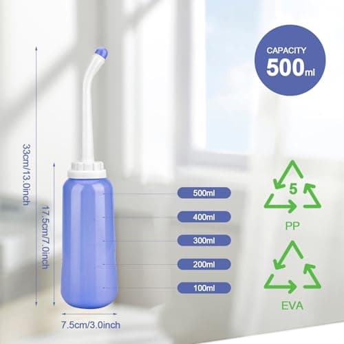 2 Pack Portable Bidet Sprayer Peri Bottle, Number-one Travel Bidet Bottle 500ml 17oz Personal Hygiene Care Toilet Bidet Shower with 2 Nozzles, Dust Cap and Storage Bag for PostPartum Care and Recovery — view 6