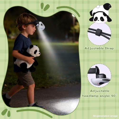 CoolGift Mart Kids Headlamp Rechargeable Panda Headlamp, 3 Level Brightness with Flash Modes, Gifts for Kids Boys Girls, Flashlight Head Light for Camping Hiking Night Walking — view 2