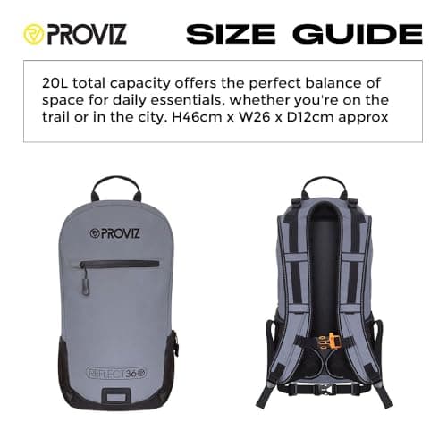 Proviz REFLECT360 Fully Reflective 20L Backpack - Silver Hi Vis Rucksack for Cycling, Running, Hiking, Large Capacity, Water Resistant, Waist Straps, Breathable Back Panel, Reflective Bag — view 5