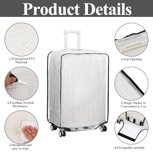 oneant 3Pcs Suitcase Cover Protectors PVC Luggage Cover for Suitcases 20/24/28 Inch Transparent Clear Suitcase Cover for Wheeled Trolley Case Home Travel Case Accessories (Clear) — view 4