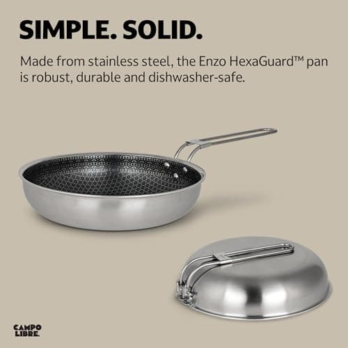 Campo Libre® Enzo Camping Cookware Set – Durable Stainless Steel Pots & Pan with ProCore Technology, Induction Compatible Outdoor Cooking Set, Compact Stackable Design, coated frying pan — view 6