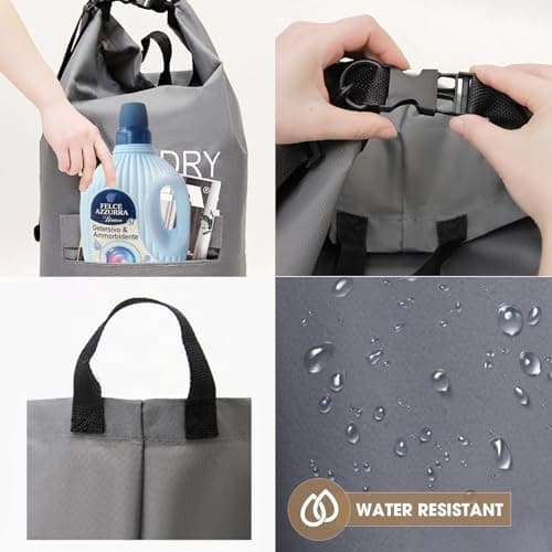 CosyLife Backpack Laundry Bag with Shoulder Straps and Pocket Durable Oxford Clothes Hamper Bag with Buckle Rollable Closure for College, Travel, Laundromat, Apartment (Dark Grey) — view 4