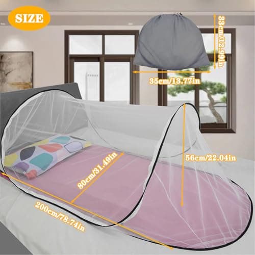 Mosquito Net Foldable Travel Tent Single Bed Foldable Travel Mosquito Net Easy to Stow Easy to Installfor Family Kindergarten Travelling Camping (200 x 80 x 56 cm) — view 2