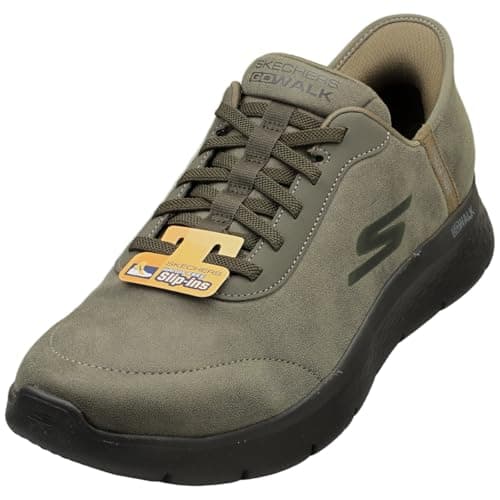 Skechers Men's GO Walk Flex Smooth Motion Trainers, Olive Textile, 8.5 UK