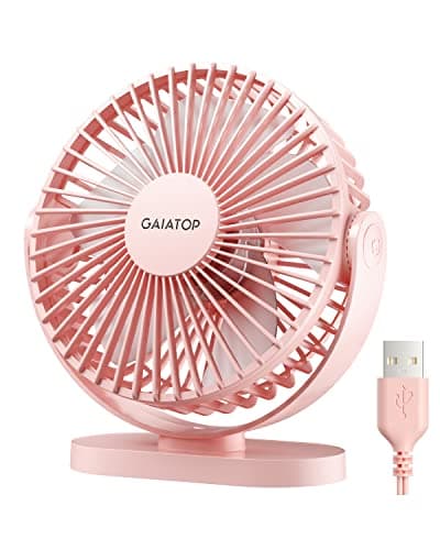 gaiatop USB Desk Fan, 5.5 Inch Quiet 3 Speeds Small Portable Fan Pink