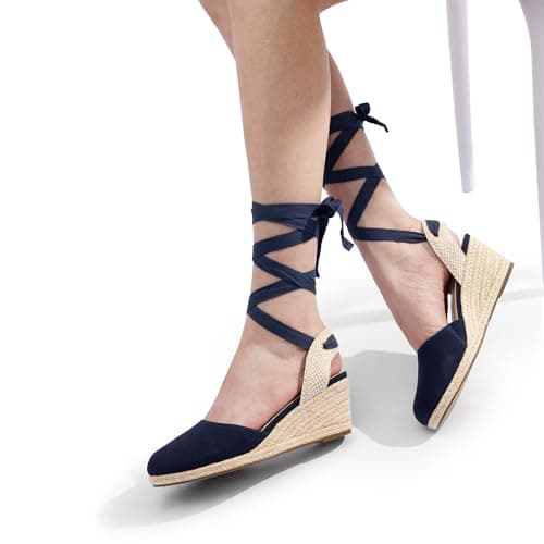DREAM PAIRS Womens Espadrilles Platform Sandals,Navy-Canvas,5.5 — view 3