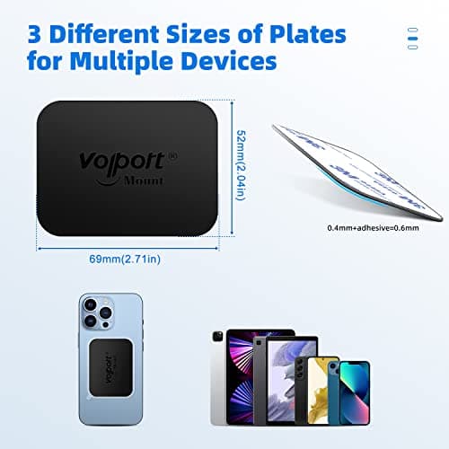 volport 6 Pack Metal Plate for Magnetic Car Phone Holder Mount, Round & Rectangle Magnet Metal Disc with Self Adhesive Backing, Metal Stickers for Mobile Phone Smartphone Phone Case, Black — view 5