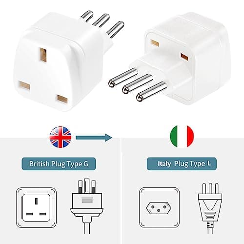 2 Pack UK to Italy Plug Adapter Italy Plug Adapter Travel Adaptor UK to Italian Converter Power Adapter for Italy (White 2Pack) — view 3
