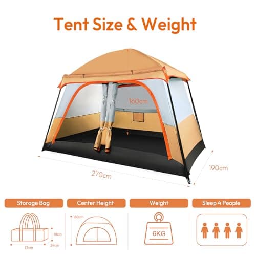 Treeboy bell tents for camping 4 person family large tent waterproof Beige — view 2