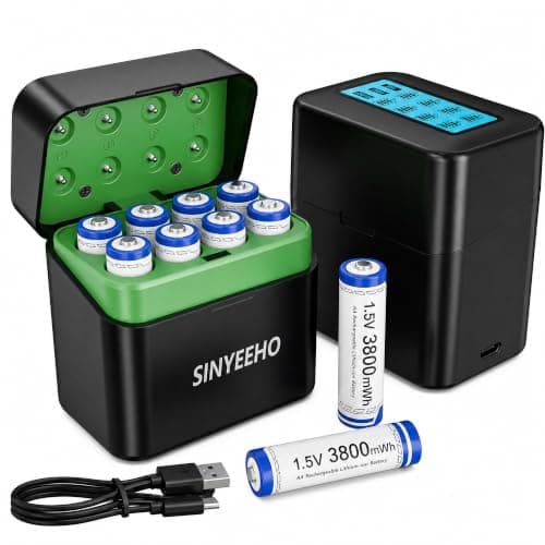Rechargeable AA Batteries Lithium with Charger: 8 Pack 1.5V 3800mWh Long Lasting Double A Batteries with LCD Display Cycle Times Up to 2500 Fast Charging for Blink Outdoor Cameras & Toys