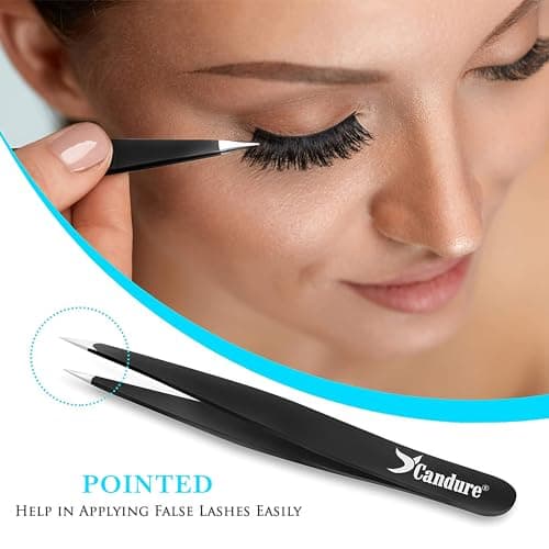 Candure Tweezers for Eyebrows - Professional Stainless Steel Slanted and Pointed Tip Hair Tweezers Set for Ingrown Hair, Blackhead Removal, Eyebrows Plucking Beauty Tool for Women — view 3