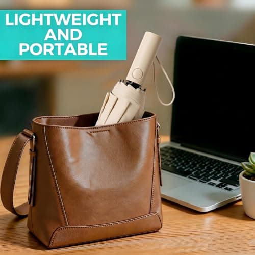 NAYEZH Umbrella Windproof Travel Umbrella for Rain, Auto Open Close, 12 Ribs 3+2 Fiberglass Frame, Durable Compact Portable Umbrella for Daily Use (Cream) — view 6