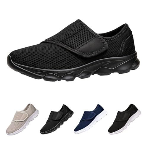 Men’s Slip On Walking Trainers with Cross Elastic Band Breathable Mesh Lightweight Cushioned Shoes for Summer Travel Outdoor Activities Black, Size 6 — view 4