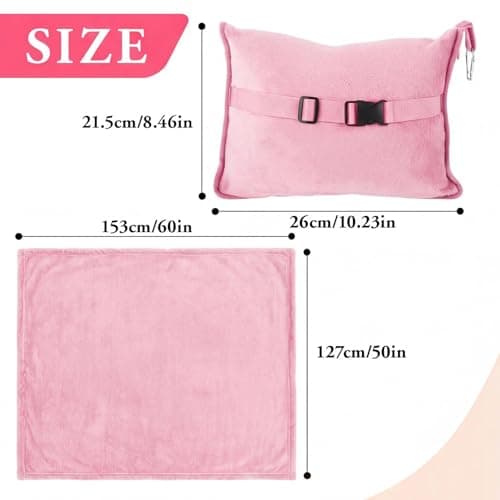 Eulihent Travel Blanket and Pillow 2 in 1 Airplane Blanket Ultralight Compact Foldable Soft Flannel Blanket with Luggage Belt and Backpack Clip for Long Flights, Camping, Car, Business Trips (Pink) — view 2