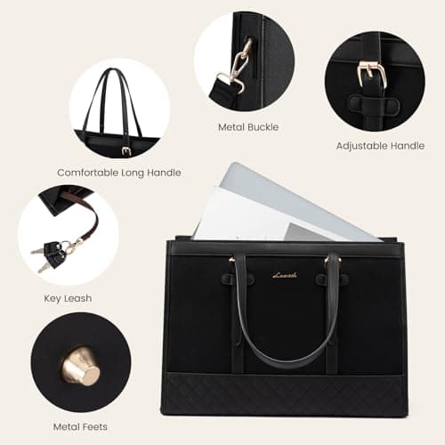 LOVEVOOK Laptop Bags for Women 15.6 Inch, Ladies Handbags for Work Business, Womens Large Tote Bag, Leather Shoulder Bag with Clutch Lightweight for Office Business School College Shopping, Black — view 5