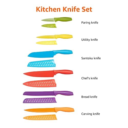 Amazon Basics 12-Piece Knife Set, Multicolor — view 4