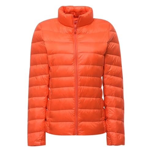 Ladies Lightweight Puffer Jacket Womens Packable Down Jacket Lightweight Puffer Coats Quilted Jackets for Women Ladies Oversized Puffer Coat Women Down Jacket Womens Ultra Light Packable Orange M