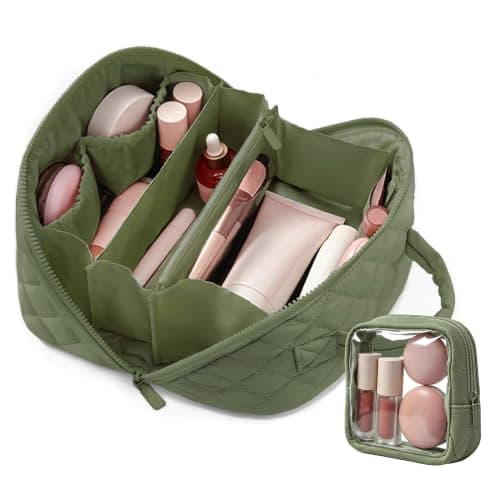 SZMDLX Lay Flat Travel Makeup Bag Olive Green Padded Cosmetic Organiser