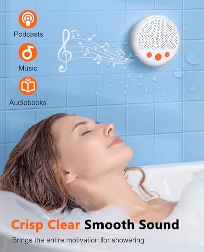 Kunodi Shower Speaker, Bluetooth Waterproof Speaker Wireless, Portable Speaker with Clear Loud Sound, Suction Cup, Lanyard, Ideas Gifts (White) — view 3