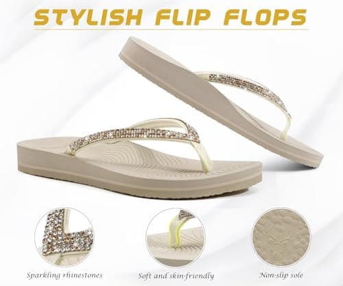 KuaiLu Women's Rhinestone Flip Flops Arch Support Yoga Mat Cushion Sandals — view 4