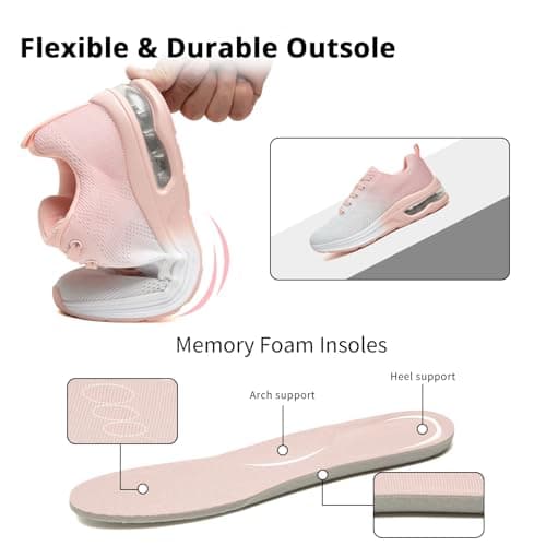 Womens Trainers Outdoor Running Shoes Air Cushion Athletic Walking Shoes Ladies Sneakers Breathable Mesh Sport Shoes Lightweight Tennis Shoes Workout Casual Jogging Shoes Pink — view 6