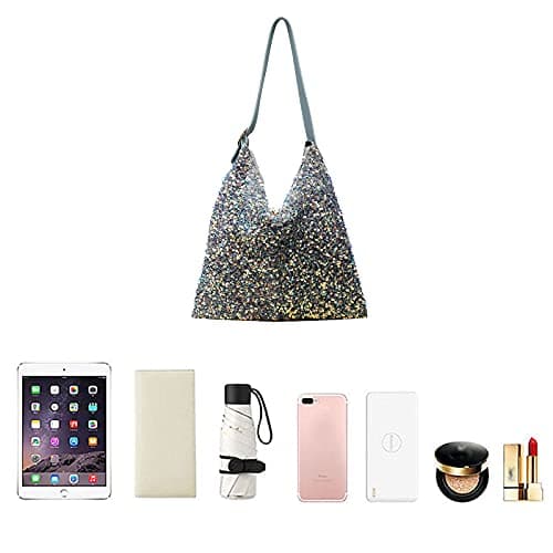 Women Girls Glitter Sequin Shoulder Tote Bag Large Capacity Shiny Shopping Bag Pouch Travel Daily Purse — view 5