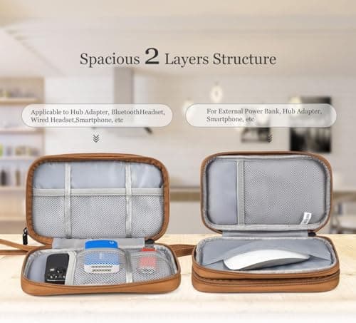 Electronic Organizer Travel Cable Accessories Case, Electronic Organizer Bag, Waterproof Electronic Accessories Organizer Case for Power Bank, Charging Cords, Chargers, Earphone, USB Cable - Brown — view 5
